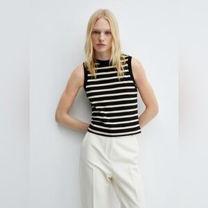 Mango Black and Cream Striped Tank Top
